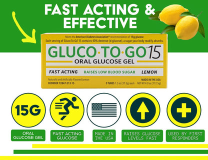 GLUCO TO GO 15 Orale Glukose-Gel Zitronengeschmack, 37,5 g, 3 Einweg-Quetschtuben pro Packung / Drehverschluss
