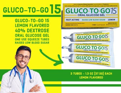 GLUCO TO GO 15 Orale Glukose-Gel Zitronengeschmack, 37,5 g, 3 Einweg-Quetschtuben pro Packung / Drehverschluss