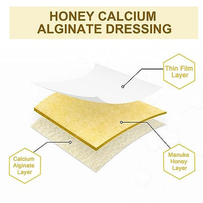 Ceeport Manuka Honig Calcium Alginat Wundauflage, 5x5 cm, Hochsaugfähige Honig-Wundauflage mit Calcium Alginat, Medizinischer Manuka Honig Wundversorgung, Pads für Wunden (10er Pack)