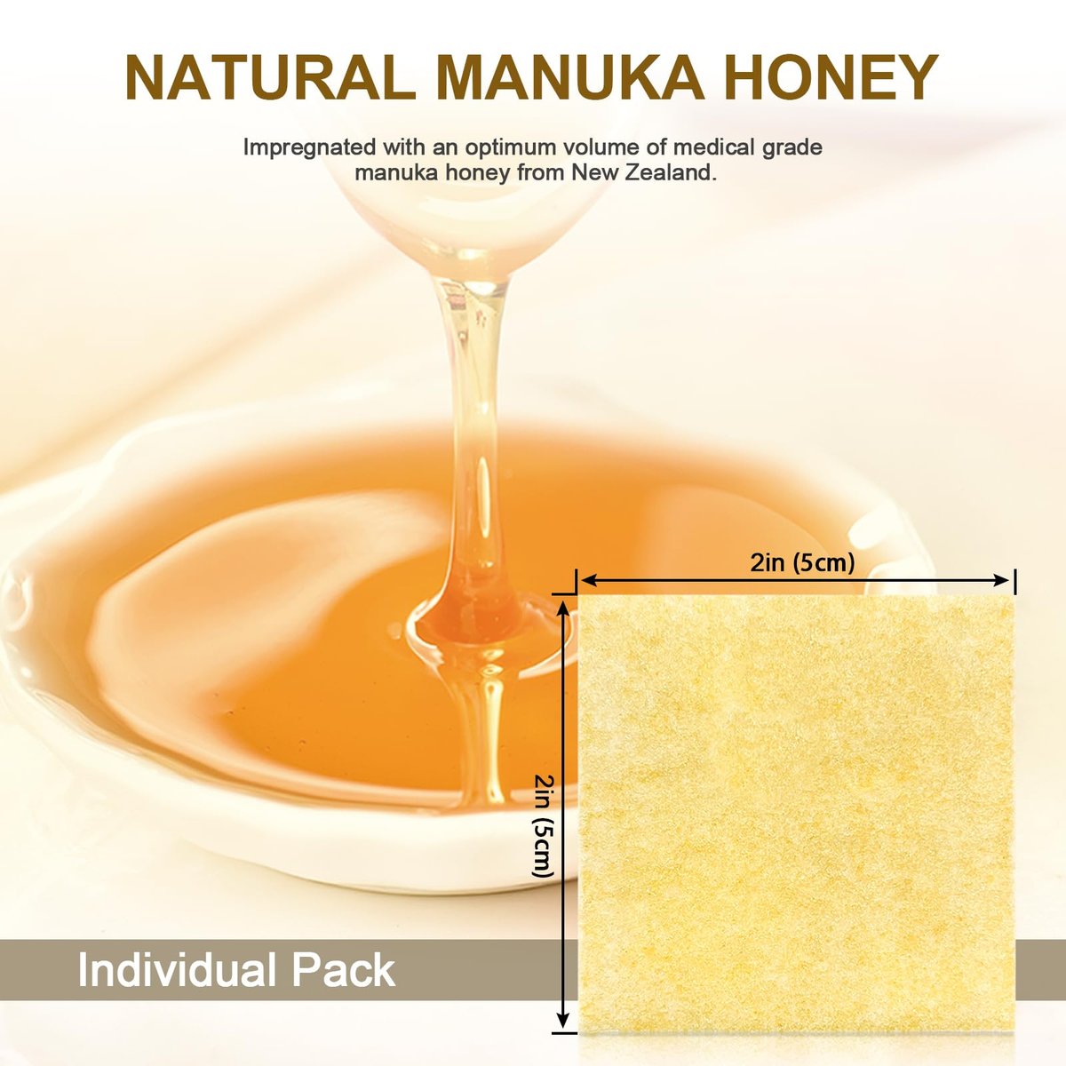 Ceeport Manuka Honig Calcium Alginat Wundauflage, 5x5 cm, Hochsaugfähige Honig-Wundauflage mit Calcium Alginat, Medizinischer Manuka Honig Wundversorgung, Pads für Wunden (10er Pack)