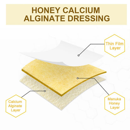 Ceeport Manuka Honig Calcium Alginat Wundauflage, 5x5 cm, Hochsaugfähige Honig-Wundauflage mit Calcium Alginat, Medizinischer Manuka Honig Wundversorgung, Pads für Wunden (10er Pack)