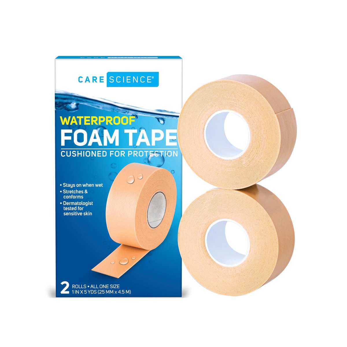 Care Science Wasserfestes Schaumstoffklebeband 2er-Pack | Ideal für medizinische Anwendungen, Fixierung von Verbänden, Wundauflagen und anderen medizinischen Geräten