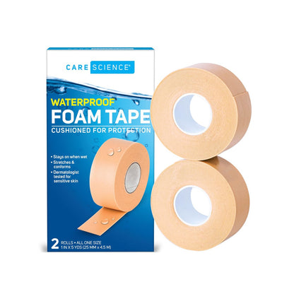 Care Science Wasserfestes Schaumstoffklebeband 2er-Pack | Ideal für medizinische Anwendungen, Fixierung von Verbänden, Wundauflagen und anderen medizinischen Geräten