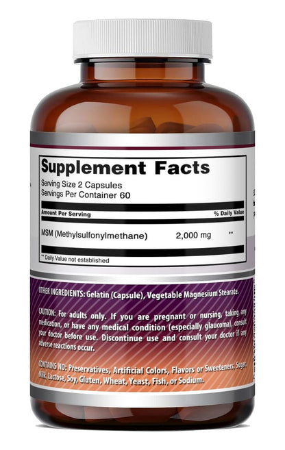 Amazing Formulas MSM (Methylsulfonylmethan) Nahrungsergänzungsmittel | 2000 mg pro Portion | Kapseln | Non-GMO | Glutenfrei | Hergestellt in den USA (120 Kapseln | Packung mit 1)