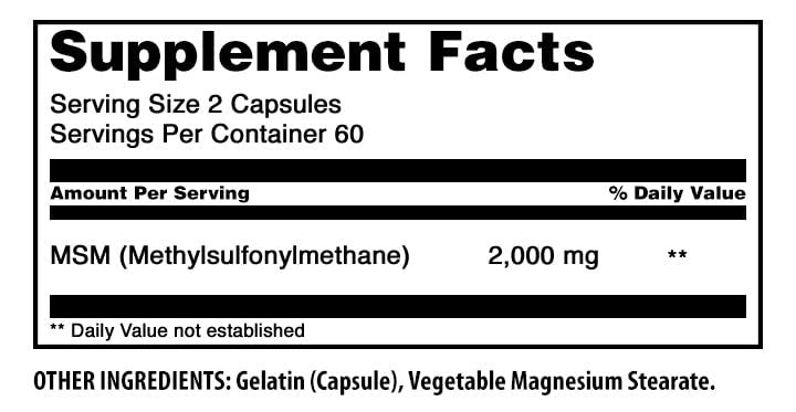 Amazing Formulas MSM (Methylsulfonylmethan) Nahrungsergänzungsmittel | 2000 mg pro Portion | Kapseln | Non-GMO | Glutenfrei | Hergestellt in den USA (120 Kapseln | Packung mit 1)