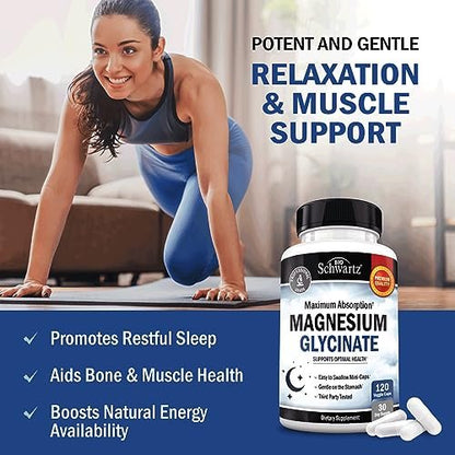 BioSchwartz Magnesium Glycinat 500 mg Kapseln (120 Mini-Kapseln) - Hoch bioverfügbares Magnesium für Nerven, Muskeln, Herz, Stimmung und Schlaf - Vegan, glutenfrei, nicht-GVO