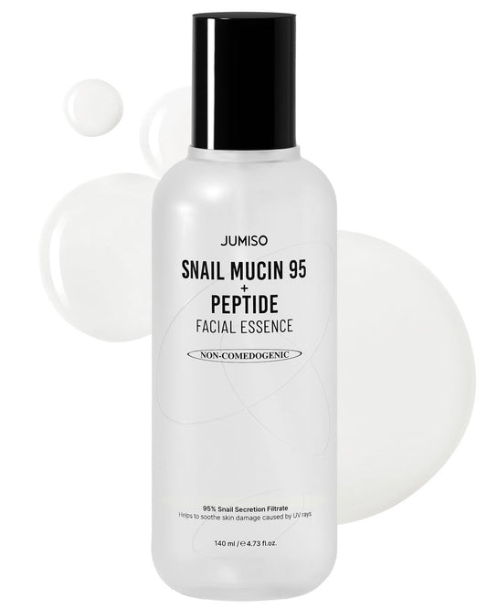 JUMISO Snail Mucin 95 + Peptide Essence – Fortschrittliches Hautreparaturserum für zu Akne neigende & sonnengeschädigte Haut, nicht komedogen, mit 5-Peptid-Komplex, parfümfrei, Anti-Aging, 140 ml