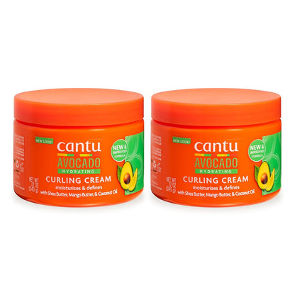 Cantu Avocado Hydrating Curling Cream, 12 oz (2er-Pack) – Feuchtigkeitsspendende Lockencreme für definierte, geschmeidige Locken