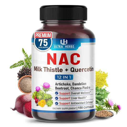 NAC Nahrungsergänzung mit N-Acetylcystein, Mariendistel & Quercetin – Unterstützt Immunsystem, Atemwege & Leberentgiftung | 150 Kapseln