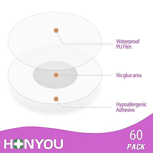HONYOU 60er-Pack durchsichtige Klebepflaster für Freestyle 14-Tage-Sensor & Libre 3 Plus Sensor – wasserdichte CGM-Pflaster, hypoallergen, latexfrei, atmungsaktiv, ohne Klebstoff in der Mitte, ohne Lochdesign