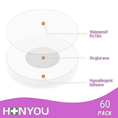HONYOU 60er-Pack durchsichtige Klebepflaster für Freestyle 14-Tage-Sensor & Libre 3 Plus Sensor – wasserdichte CGM-Pflaster, hypoallergen, latexfrei, atmungsaktiv, ohne Klebstoff in der Mitte, ohne Lochdesign