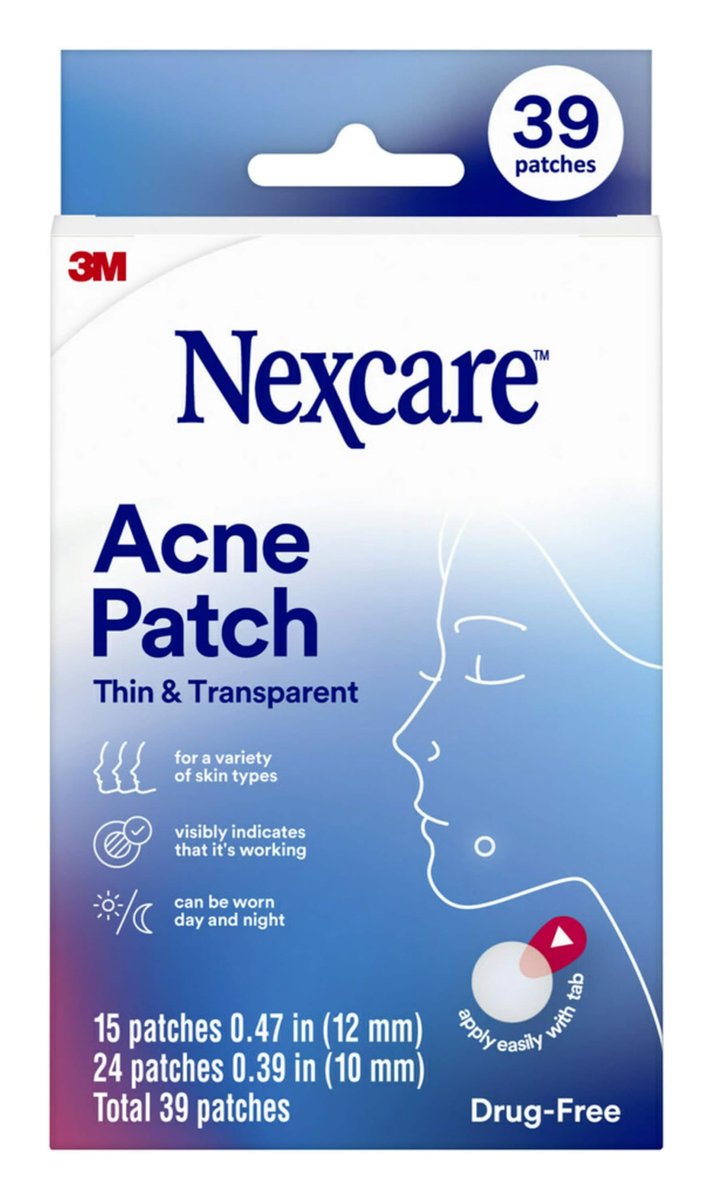 Nexcare Dünne und Transparente Akne-Pflaster, Hydrokolloid-Pflaster zur Absorption von Eiter und Öl aus verstopften Poren, mit Lasche zur einfachen Entfernung – 39 Pickel-Patches