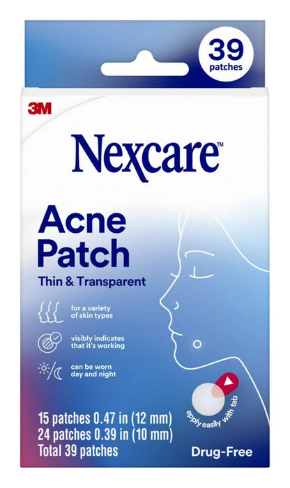 Nexcare Dünne und Transparente Akne-Pflaster, Hydrokolloid-Pflaster zur Absorption von Eiter und Öl aus verstopften Poren, mit Lasche zur einfachen Entfernung – 39 Pickel-Patches