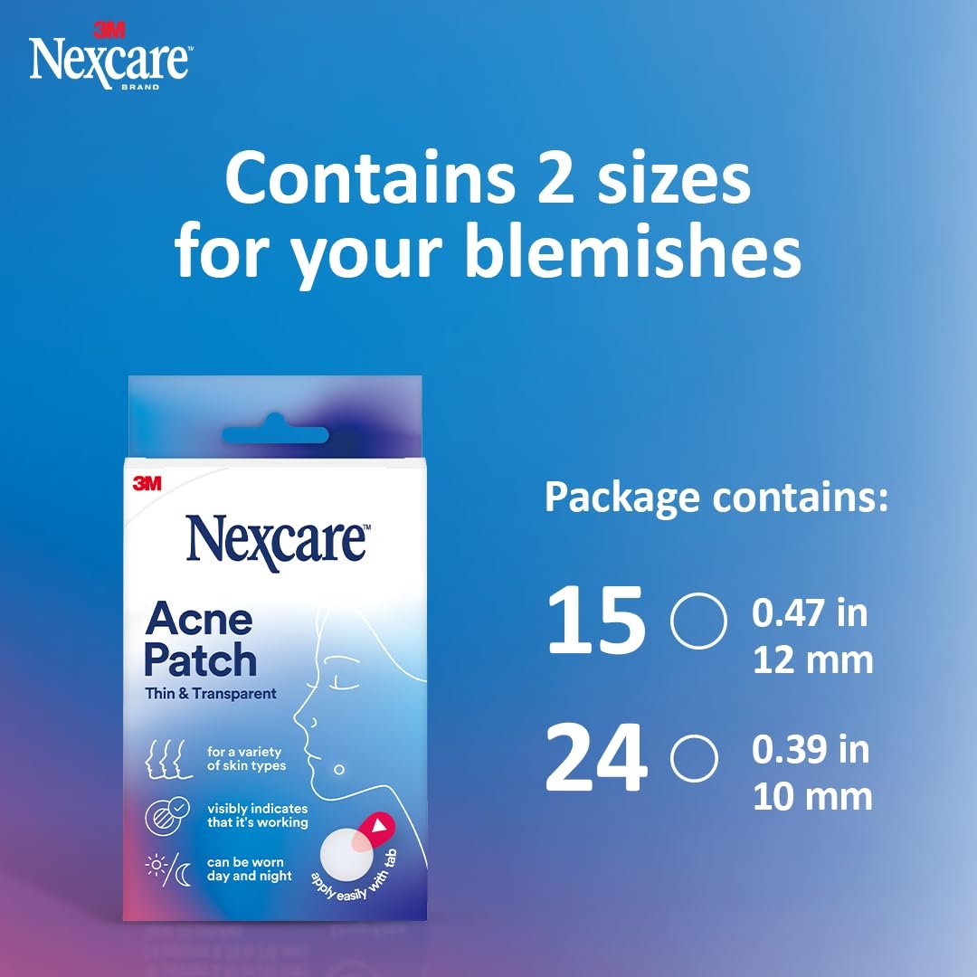 Nexcare Dünne und Transparente Akne-Pflaster, Hydrokolloid-Pflaster zur Absorption von Eiter und Öl aus verstopften Poren, mit Lasche zur einfachen Entfernung – 39 Pickel-Patches