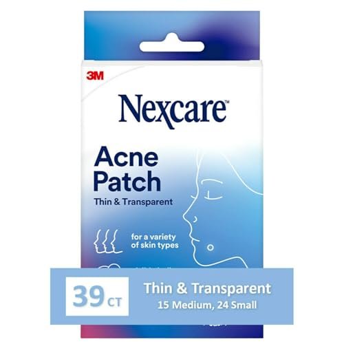 Nexcare Dünne und Transparente Akne-Pflaster, Hydrokolloid-Pflaster zur Absorption von Eiter und Öl aus verstopften Poren, mit Lasche zur einfachen Entfernung – 39 Pickel-Patches