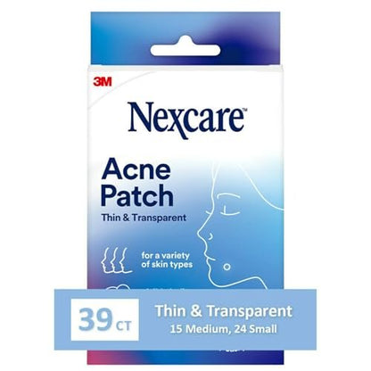 Nexcare Dünne und Transparente Akne-Pflaster, Hydrokolloid-Pflaster zur Absorption von Eiter und Öl aus verstopften Poren, mit Lasche zur einfachen Entfernung – 39 Pickel-Patches