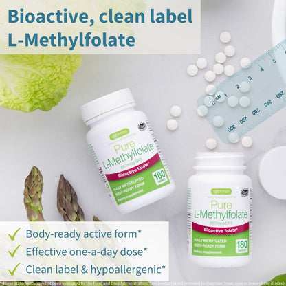 Igennus Pure Methyl Folat 400 mcg – 180 Tabletten, 6-Monatsvorrat, vegane, methylierte Form von Folsäure (5-MTHF), geeignet für die Schwangerschaft