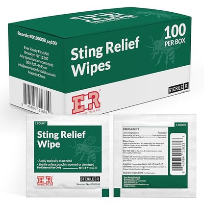 Ever Ready First Aid Sting Relief Wipes, 100er-Pack – Kühlende & beruhigende Insektenstich-Hilfe