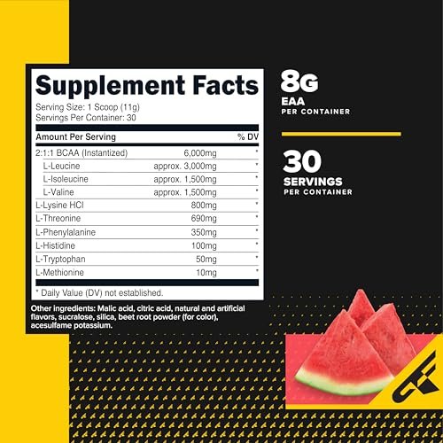 Primaforce EAA Pulver (30 Portionen) | Essentielle Aminosäuren für Pre/Intra Workout und Erholung – Nicht-GMO und Glutenfrei (Wassermelone)