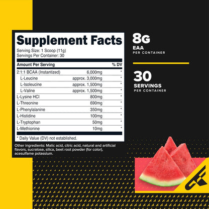 Primaforce EAA Pulver (30 Portionen) | Essentielle Aminosäuren für Pre/Intra Workout und Erholung – Nicht-GMO und Glutenfrei (Wassermelone)