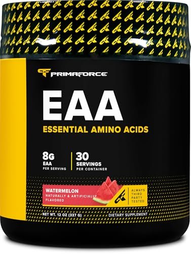 Primaforce EAA Pulver (30 Portionen) | Essentielle Aminosäuren für Pre/Intra Workout und Erholung – Nicht-GMO und Glutenfrei (Wassermelone)