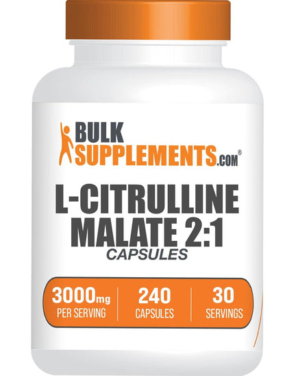 BulkSupplements.com L-Citrullin-Malat Kapseln - 2:1 Verhältnis, Stickstoffmonoxid-Booster, Glutenfrei, 8 Kapseln pro Portion (3000mg), 240 Stück