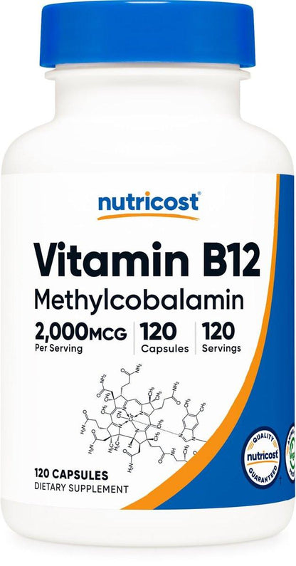 Nutricost Vitamin B12 (Methylcobalamin) 2000 mcg, 120 Kapseln – Vegetarische Kapseln, Nicht-GVO, Glutenfrei B12 Supplement
