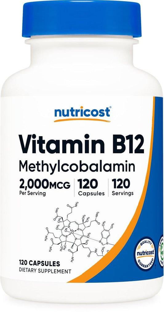 Nutricost Vitamin B12 (Methylcobalamin) 2000 mcg, 120 Kapseln – Vegetarische Kapseln, Nicht-GVO, Glutenfrei B12 Supplement