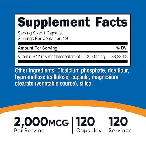 Nutricost Vitamin B12 (Methylcobalamin) 2000 mcg, 120 Kapseln – Vegetarische Kapseln, Nicht-GVO, Glutenfrei B12 Supplement