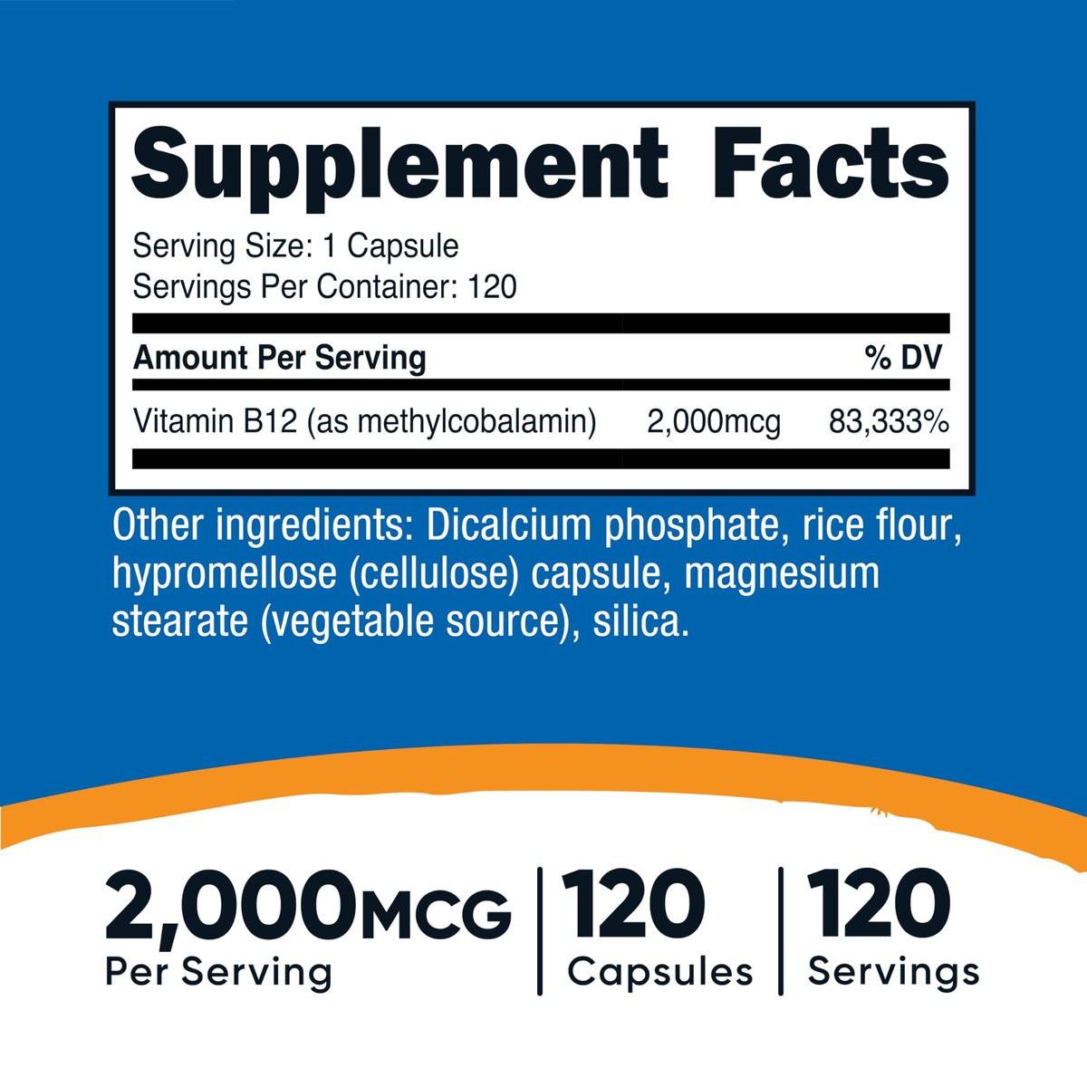 Nutricost Vitamin B12 (Methylcobalamin) 2000 mcg, 120 Kapseln – Vegetarische Kapseln, Nicht-GVO, Glutenfrei B12 Supplement