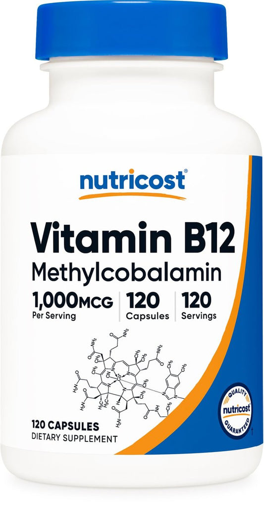 Nutricost Vitamin B12 (Methylcobalamin) 1000 mcg, 120 Kapseln – Vegetarisch, Nicht-GVO & Glutenfrei B12 Supplement