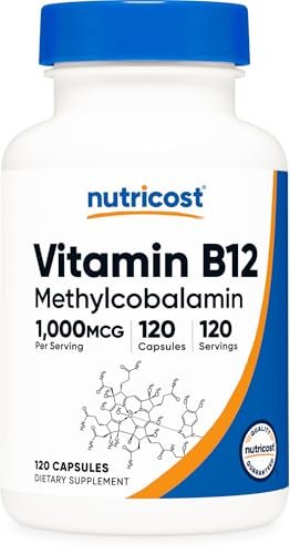 Nutricost Vitamin B12 (Methylcobalamin) 1000 mcg, 120 Kapseln – Vegetarisch, Nicht-GVO & Glutenfrei B12 Supplement