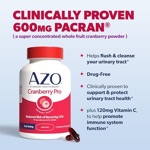 AZO Cranberry Pro – Cranberry-Kapseln für Frauen & Männer, 600 mg Pacran, mit konzentriertem Vollfrucht-Cranberry-Pulver zur Unterstützung der Harnwegsgesundheit*, zuckerfrei, ohne Gentechnik, 100 Softgels