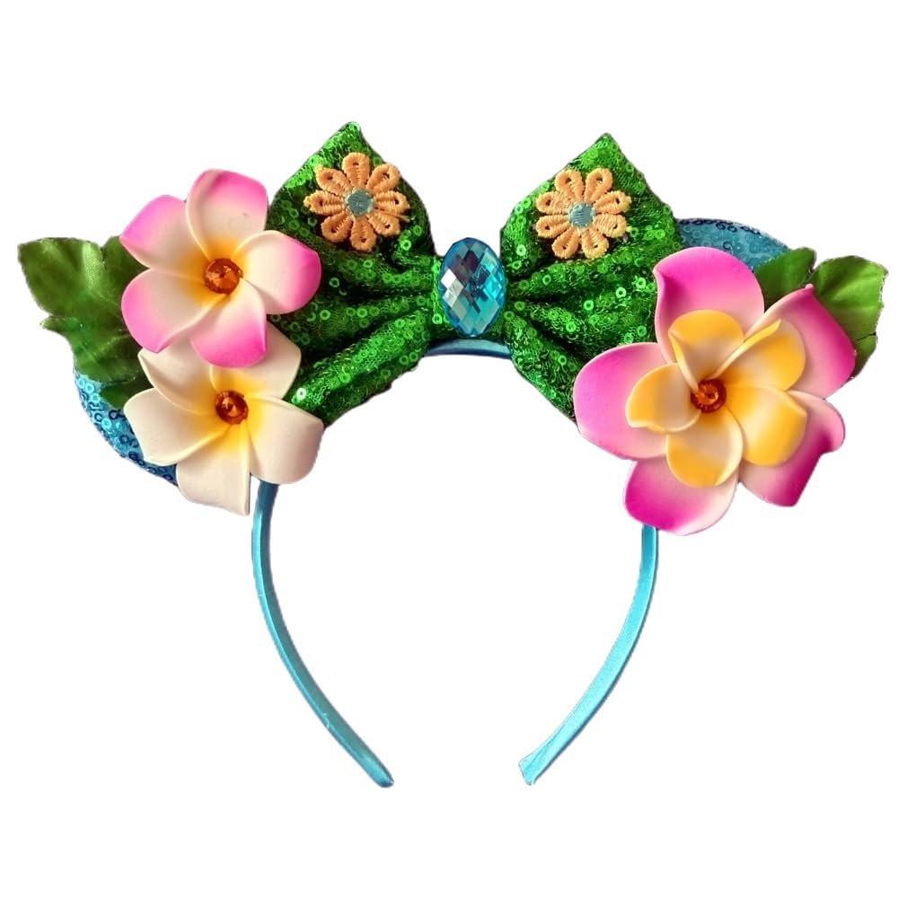Kiddale Hawaiian Haarreifen Stirnband mit Tropenblumen für Frauen – Sequin Mausohr Blumenkopfschmuck für Sommer Luau Party Urlaub
