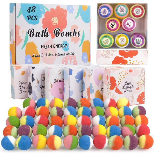 Kainga Recka 48 natürliche & biologische Badebomben für Frauen und Kinder – Reich an ätherischen Ölen, Entspannung & Stressabbau – Geschenkset für Muttertag, Weihnachten, Valentinstag & Geburtstag