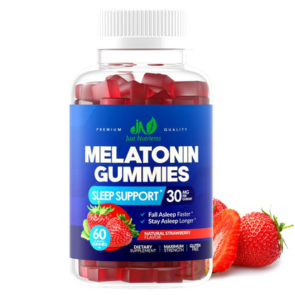 Melatonin 30mg Gummis für Erwachsene (60 Portionen) - Maximale Schlafunterstützung mit 30mg Melatonin pro Gummi - Glutenfrei, Zuckerfrei, 100% Vegetarisch, Erdbeergeschmack - 60 Gummis