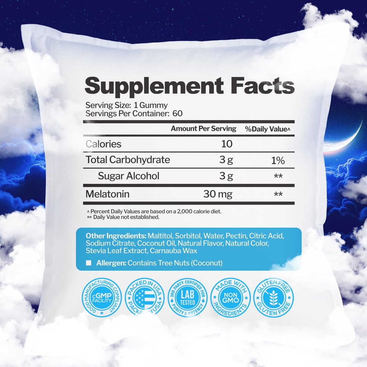 Melatonin 30mg Gummis für Erwachsene (60 Portionen) - Maximale Schlafunterstützung mit 30mg Melatonin pro Gummi - Glutenfrei, Zuckerfrei, 100% Vegetarisch, Erdbeergeschmack - 60 Gummis
