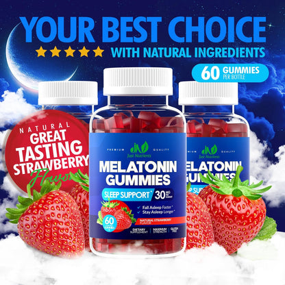 Melatonin 30mg Gummis für Erwachsene (60 Portionen) - Maximale Schlafunterstützung mit 30mg Melatonin pro Gummi - Glutenfrei, Zuckerfrei, 100% Vegetarisch, Erdbeergeschmack - 60 Gummis