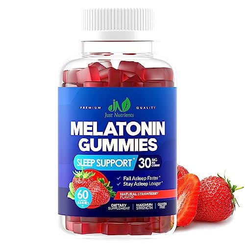 Melatonin 30mg Gummis für Erwachsene (60 Portionen) - Maximale Schlafunterstützung mit 30mg Melatonin pro Gummi - Glutenfrei, Zuckerfrei, 100% Vegetarisch, Erdbeergeschmack - 60 Gummis