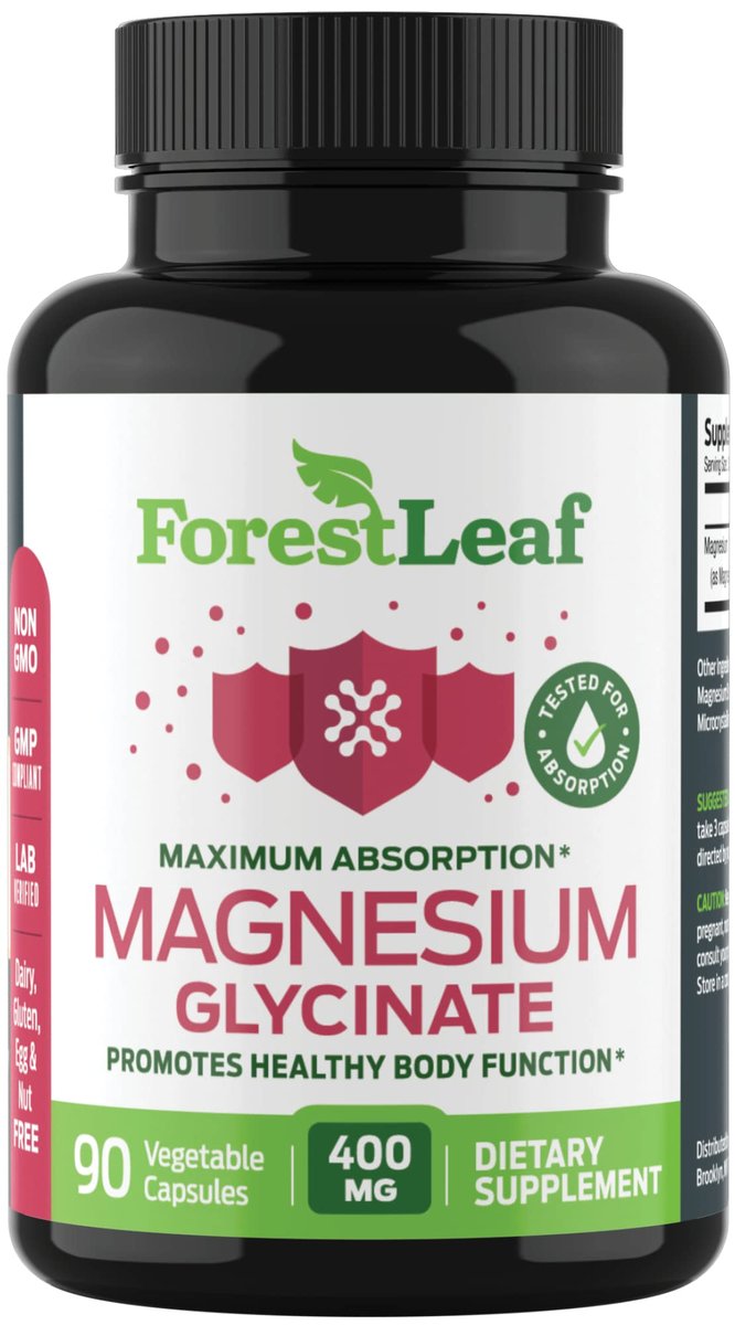 ForestLeaf Magnesium Glycinat 400mg – Hochdosiertes Magnesium für Schlaf, Entspannung & mehr – 90 Kapseln