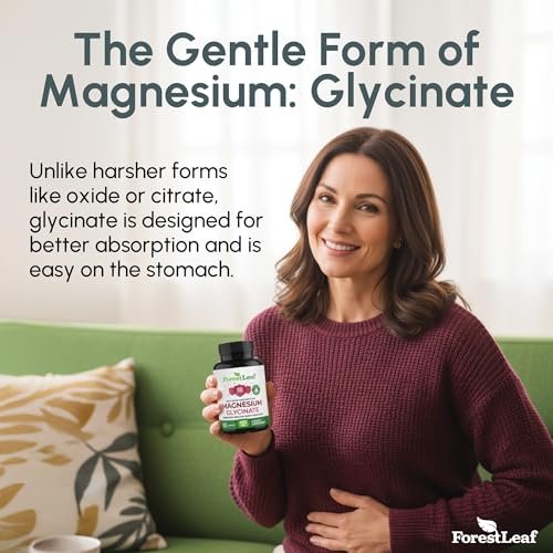 ForestLeaf Magnesium Glycinat 400mg – Hochdosiertes Magnesium für Schlaf, Entspannung & mehr – 90 Kapseln