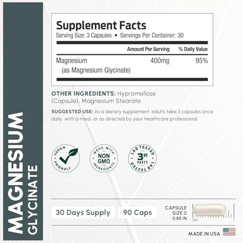 ForestLeaf Magnesium Glycinat 400mg – Hochdosiertes Magnesium für Schlaf, Entspannung & mehr – 90 Kapseln