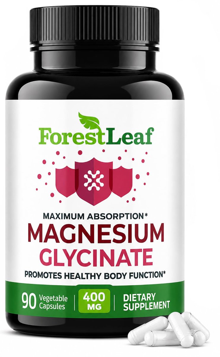 ForestLeaf Magnesium Glycinat 400mg – Hochdosiertes Magnesium für Schlaf, Entspannung & mehr – 90 Kapseln