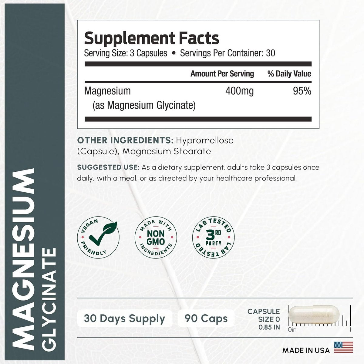 ForestLeaf Magnesium Glycinat 400mg – Hochdosiertes Magnesium für Schlaf, Entspannung & mehr – 90 Kapseln