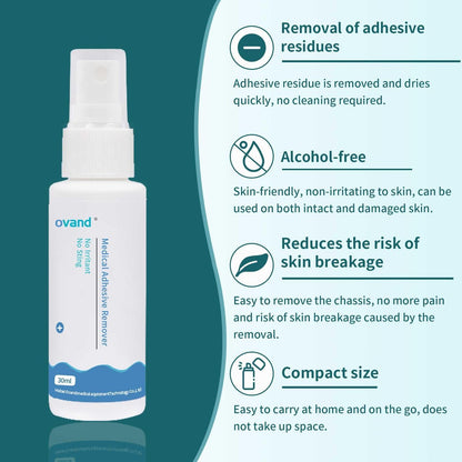 Medizinischer Klebstoffentferner Spray - 30 ml. Sanfter Ostomie-Klebstoffentferner: Kleberentferner für Haut, Stoma, Brustprothese, Klebeband