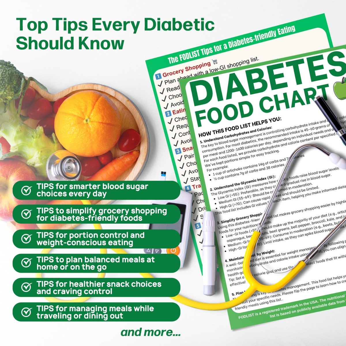 Glykämischer Index Lebensmittel-Führer – Diabetes-Lebensmittel-Tabelle & Glykämischer Index 2026, Laminierte Diabetes-Lebensmittel-Liste und Mahlzeitenplaner, Diabetes-Lebensmittel-Liste, Typ 1, Typ 2 & Prädiabetes, Kohlenhydratzähler