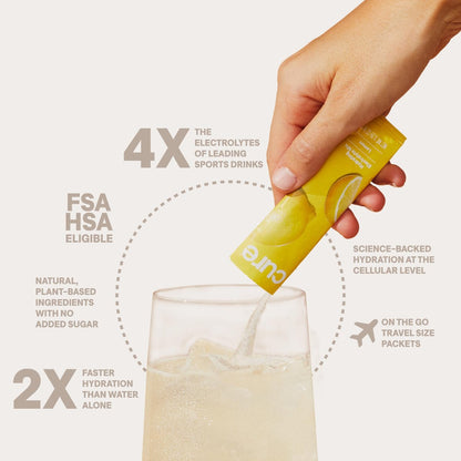 Cure Hydration | Pflanzlicher Elektrolyt-Drink-Mix | Ohne Zuckerzusatz | FSA-HSA | Dehydrationshilfe-Pulver mit Kokoswasser | Nicht-GVO | Vegan | 8 Beutel - Sortenpaket