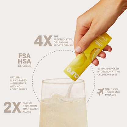 Cure Hydration | Pflanzlicher Elektrolyt-Drink-Mix | Ohne Zuckerzusatz | FSA-HSA | Dehydrationshilfe-Pulver mit Kokoswasser | Nicht-GVO | Vegan | 8 Beutel - Sortenpaket