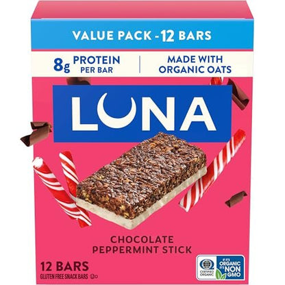 LUNA Bar – Chocolate Peppermint Stick – Glutenfreie Snackriegel – Proteinriegel mit Bio-Hafer – Non-GMO – 12er-Pack