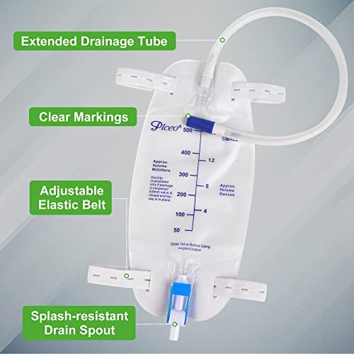 3er-Pack Easy-Tap Katheter Beinbeutel Urinbeutel, 500 ml, mit Rückflussverhinderer, Stoffbändern, Easy-Flip-Ablass, 45 cm Schlauch